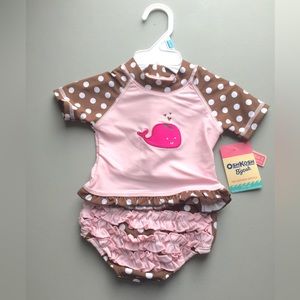 Oshgosh Rashguard Girl’s 3-6M Swimsuit Whale Pink Brown Dot